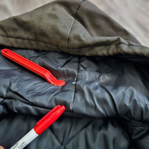 Vintage CARHARTT Hooded Jacket Mens J21? Cordura Nylon Canvas Quilted 90s Size L - Picture 9 of 16